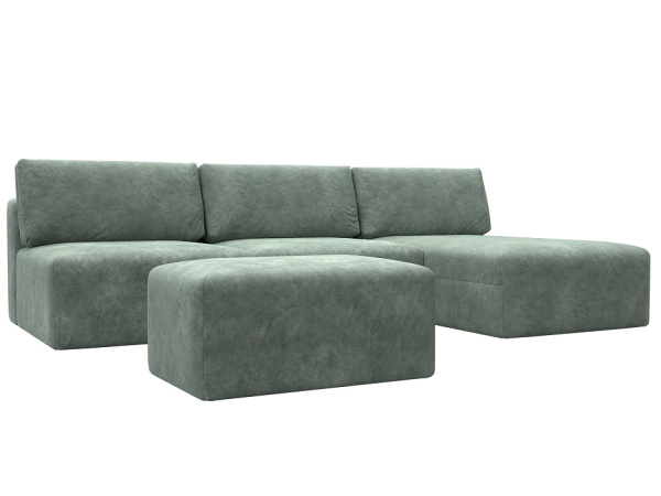 Диван угловой модульный с пуфом Лига-060 НПБ Лонг угол универсальный Велюр