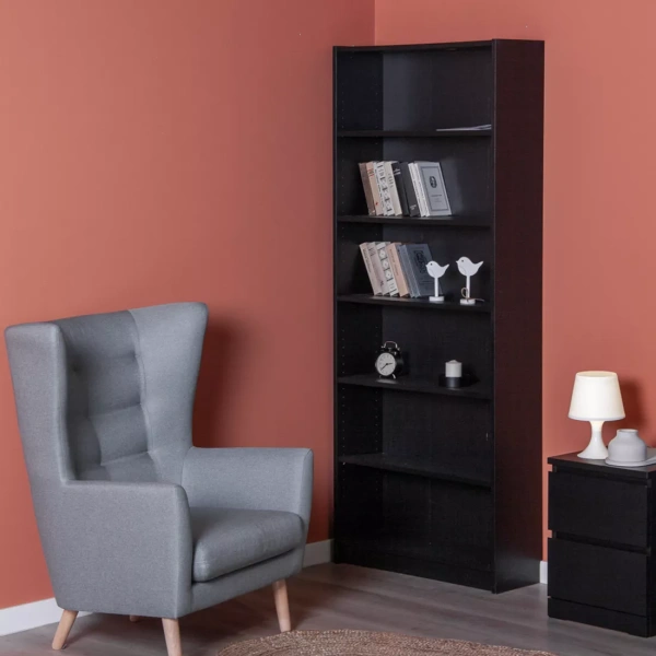 Стеллаж Варма 80, высокий с шестью полками, ясень черный