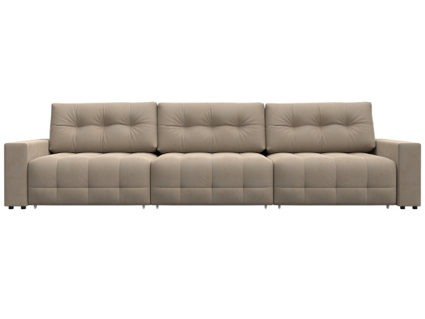 Диван прямой с полками Лига-053 НПБ Лонг Велюр (SEVEN 729 бежевый)