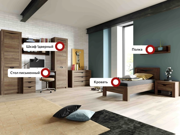 Гарнитур для молодёжной комнаты Соренто композиция 3 (Цвет Дуб стирлинг)