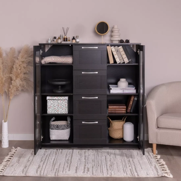 Тумба СИРИУС с двумя стеклянными дверьми и четырьмя ящиками